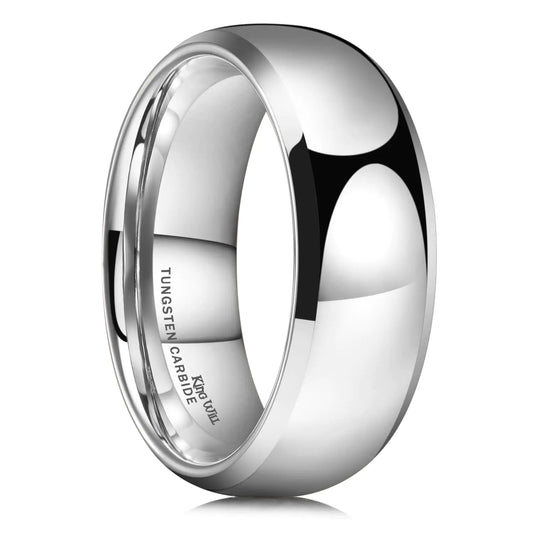 King Will Tungsten Carbide Wedding Ring for Men - 8mm Silver High Polished Dome Style Comfort Fit Mens Wedding Band for Everyday Wear 7